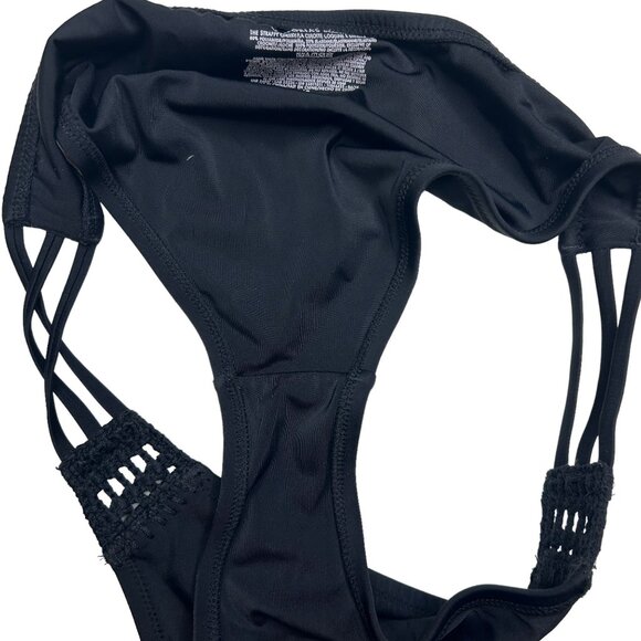 Victoria's Secret L Black Strappy Cheeky Bikini Bottom Crochet Side Gold Label - Picture 7 of 9